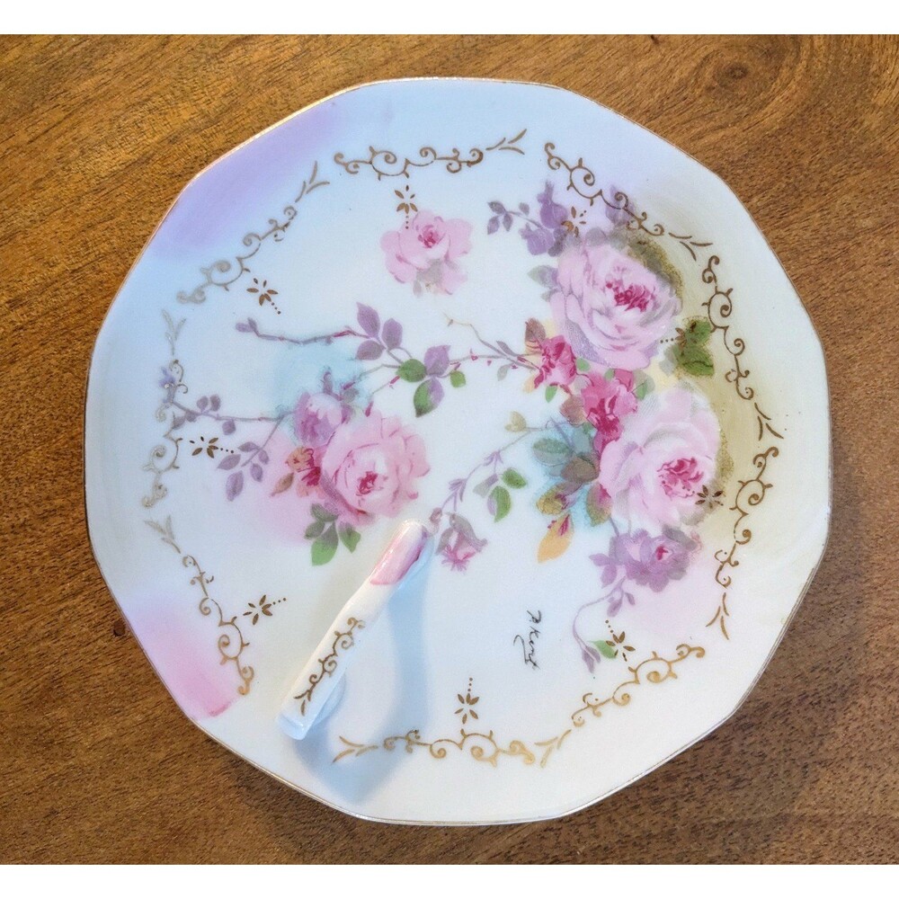 Royal Crown Chantilly Rose Pattern Signed Lemon Dish w/ Handle 1948 Hand Painted